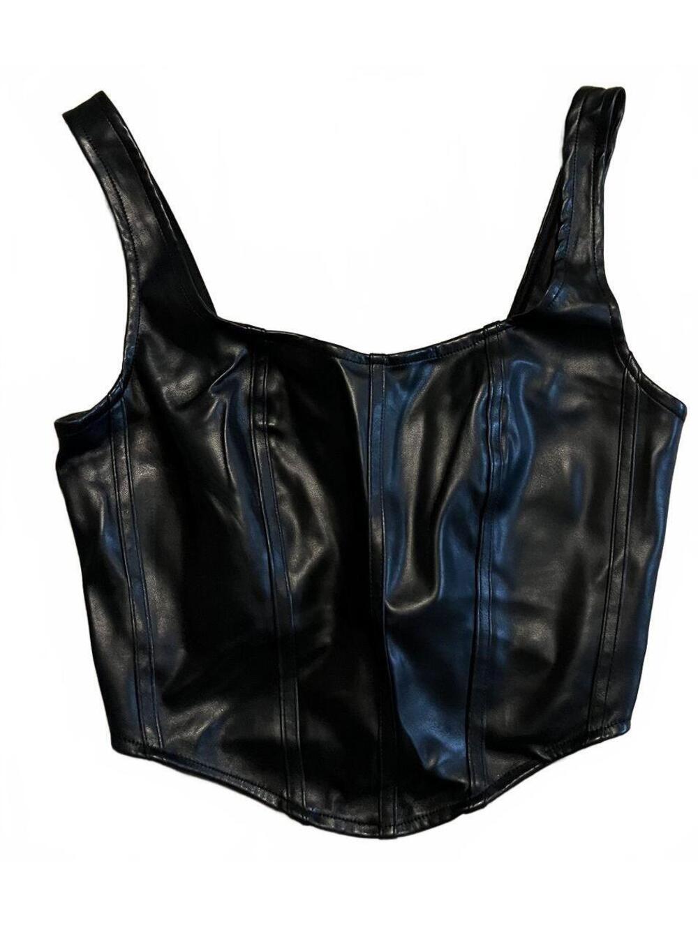 Sincerely Jules Black Faux Leather Cropped Tank Top Size S